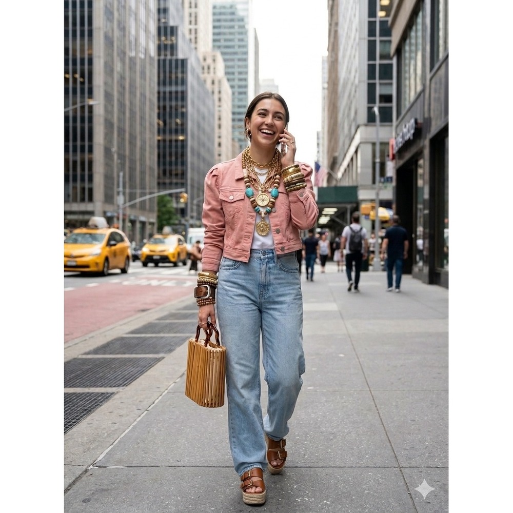 Allegra K Womens Pink Cropped Denim Jacket Puff Sleeve Button Up Size Medium